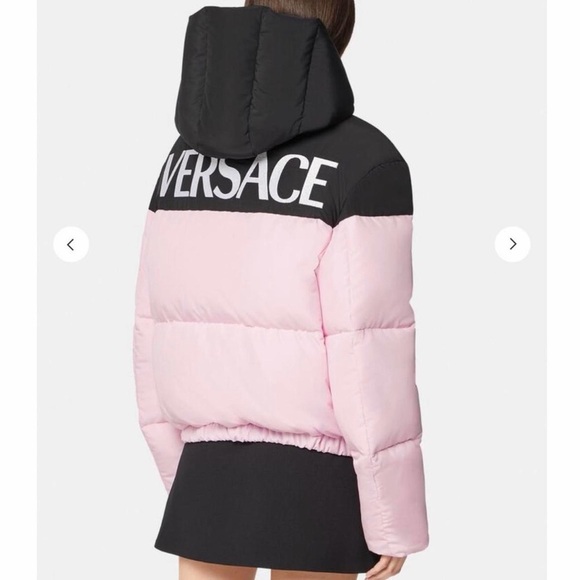 Versace Jackets & Blazers - Versace Pink and Black Hooded Puffer Jacket